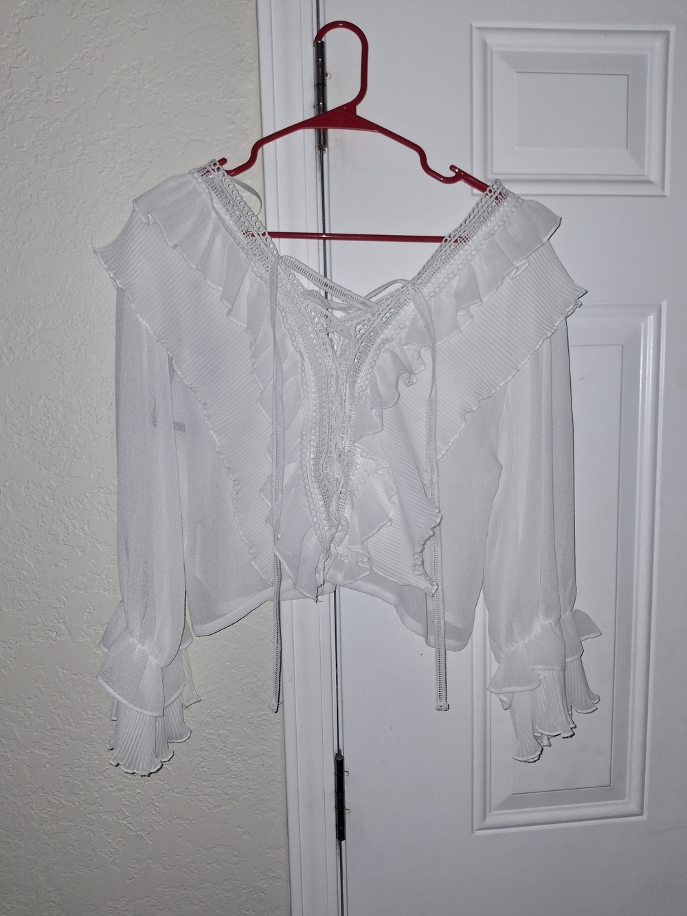 White Ruffled V-Neck Women’s Top